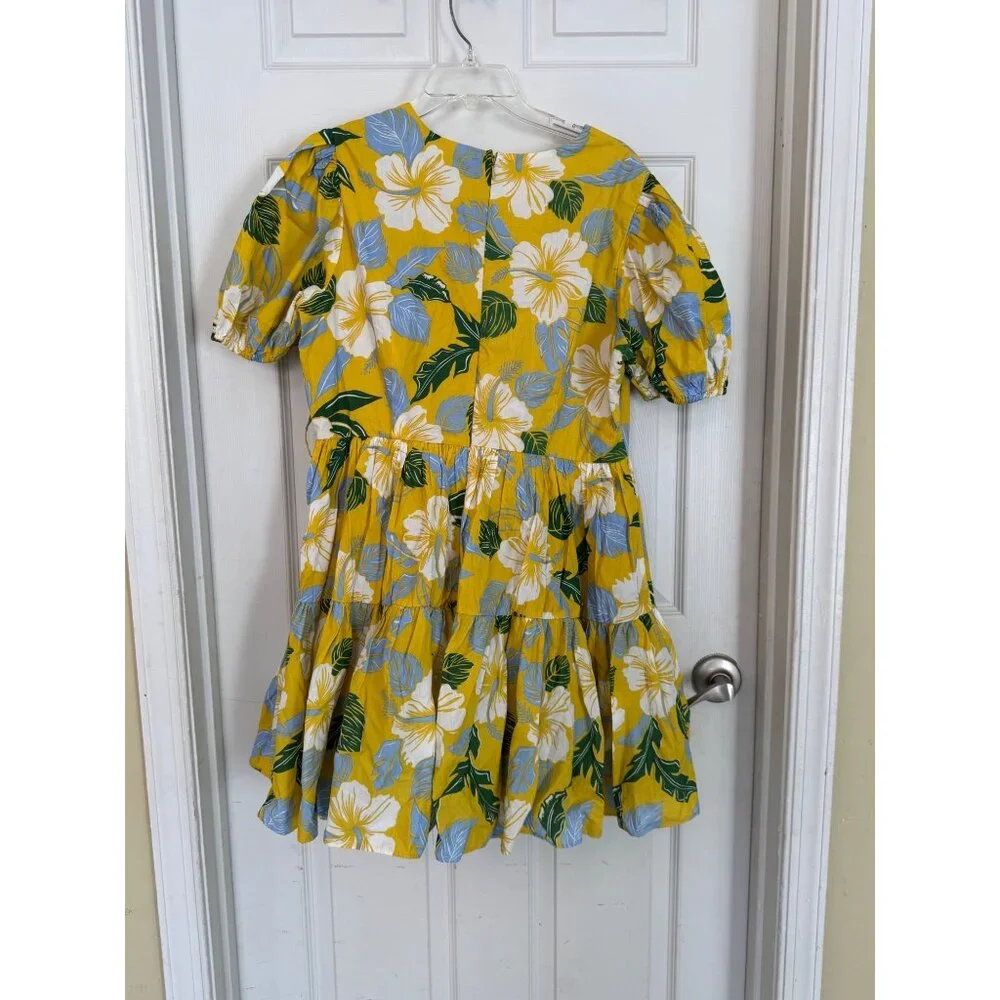 INA Yellow Tropical Floral Short sleeve V-neck Mini Dress Size Large - Picture 9 of 13
